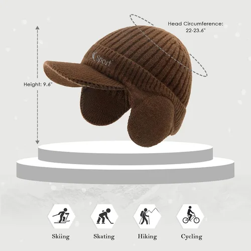 Miniatura 5 de BAVST Gorro de punto para hombre, gorro de invierno para mujer, gorras elásticas para exteriores, con forro polar, calentador de orejas