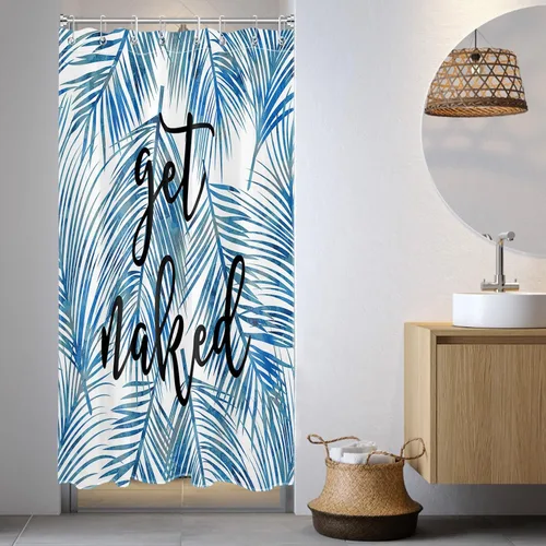 Miniatura 16 de LB Cortina de ducha de plantas de hojas verdes tropicales, citas divertidas y hojas de palma en cortinas de ducha beige para baño, tela de poliéster