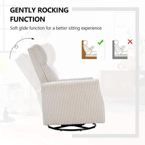 Miniatura 5 de CANMOV Silla mecedora giratoria para guardería, silla giratoria con respaldo alto y brazos, silla deslizante de pana para sala de estar, dormitorio
