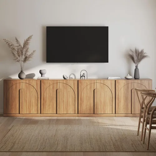 Miniatura 42 de BELLEZE Aparador Modular Acanalado Buffet con Almacenamiento, Mesa Consola Moderna de Mediados de Siglo con Puertas Arqueadas Simétricas, Elegante
