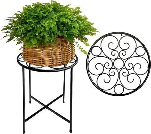 Juego de 1 soporte para plantas para interiores y exteriores de 15 pulgadas de alto, diseño retro, con revestimiento de metal redondo a prueba de