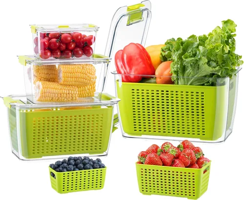 Miniatura 12 de LUXEAR Recipiente fresco, paquete de 3 recipientes para guardar productos, sin BPA, organizador de refrigerador para verduras, frutas y ensaladas
