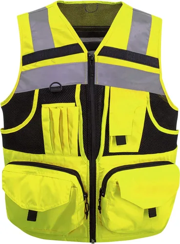 Miniatura 8 de SUXIBIP - Chaleco de seguridad de 10 bolsillos para hombres y mujeres, chaleco de alta visibilidad con tiras reflectantes 3M, tela Oxford Naranja