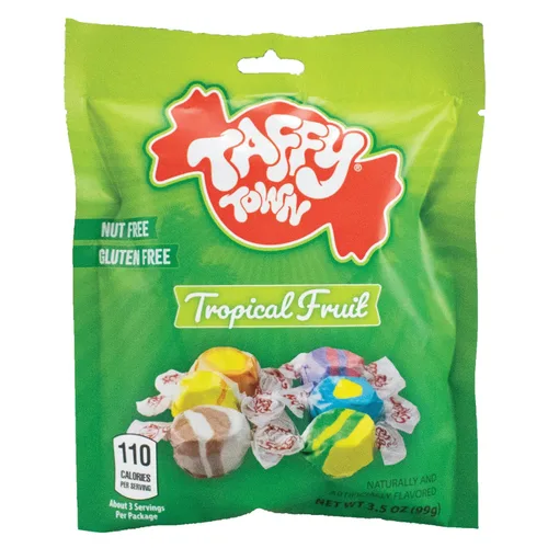 Taffy Town Saltwater Taffy - Mezcla tropical | Gourmet | Caramelos estilo turrón | Suave y delicioso | Bocadillos Sumer | Party Good Candies | 3.5 oz