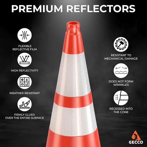 Miniatura 4 de GECCO ™ Paquete de 6 conos de tráfico naranjas resistentes de 28 pulgadas, 7 libras, conos de seguridad duraderos, conos naranjas, conos