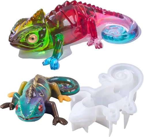 Lizard - Molde de silicona 3D de resina de camaleón, moldes de resina epoxi de animales 3D, kit de fundición de resina de lagarto para manualidades
