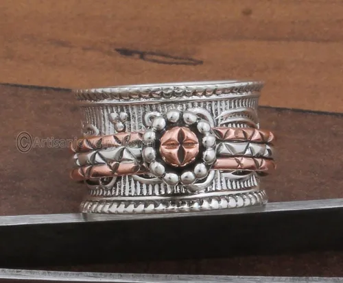 Miniatura 2 de Spinner Silver Ring, 925 Silver Ring, Handmade Silver Ring, Bohemian Ring, Wide Band Ring, Statement Silver Ring, Spiritual Silver Ring, Vintage