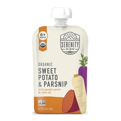 Serenity Kids Bolsas de alimentos para bebés con puré vegetariano orgánico USDA de más de 6 meses, sin frutas azucaradas ni azúcar añadido, sin