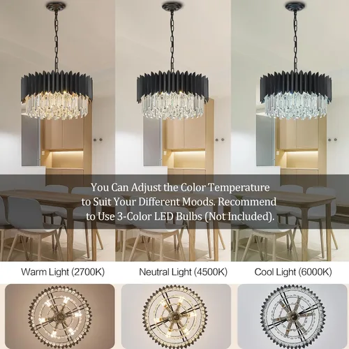 Miniatura 4 de Candelabro de cristal negro de 20 pulgadas, K9, luces colgantes redondas, ajustables, de 4 niveles, gran lámpara de cristal moderna, 6 luces