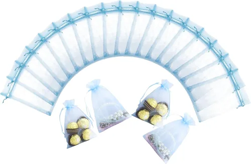 Miniatura 27 de Wudygirl 100 bolsas de organza de 3.9 x 4.7 pulgadas, bolsas de regalo transparentes con cordón, para bodas, fiestas, joyas, perfumes, sobres