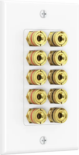 Miniatura 13 de Cable Matters Paquete de 2 placas de pared de alambre para altavoz, placa de pared de altavoz chapada en oro con poste de encuadernación de enchufe