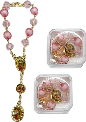 Miniatura 12 de Nuestra Señora Guadalupe Virgen María Centro de mesa Bautismo Recuerdos de Bautizo Rosario Pulsera Recuerdos Fiesta de Recuerdos - 12 Piezas