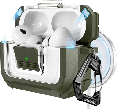 Miniatura 8 de RFUNGUANGO Funda para AirPods Pro 2, compatible con AirPods Pro de 2ª/1ª generación, compatible con MagSafe, bloqueo automático magnético con kit