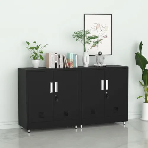 Miniatura 6 de Armario de almacenamiento de metal con puertas de bloqueo y estante ajustable, pequeño aparador con cerradura para el hogar, oficina, entrada, Negro