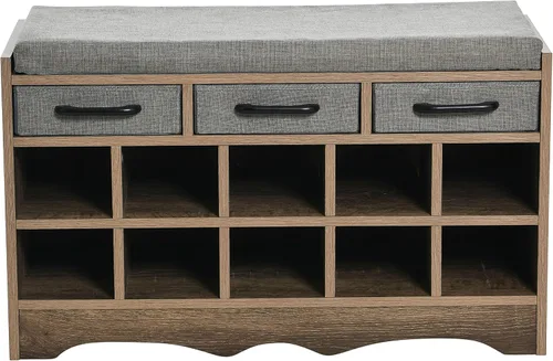 Miniatura 4 de Household Essentials Banco de zapatos de entrada con 10 cubículos, acabado de madera de fresno