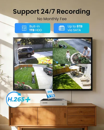Miniatura 2 de ZOSI 8CH Sistema de Seguridad HD-TVI Cámaras de 1080N Grabador de Vídeos con 4 Cámaras de 720P HD 1280TVL CCTV Cámaras Impermeables para Exterior