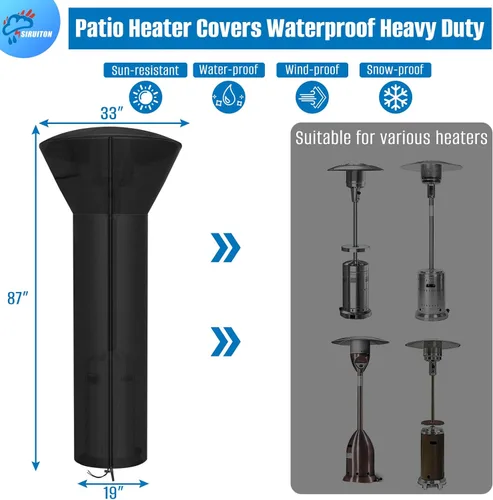 Miniatura 2 de SIRUITON funda impermeable para calentador de patio con cremallera, color negro, 24 meses de uso
