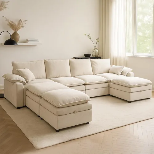 Miniatura 31 de Juego de sofá modular grande en forma de U – Sofá de nube de gran tamaño de 4 plazas para sala de estar, sofás grandes y cómodos de tela