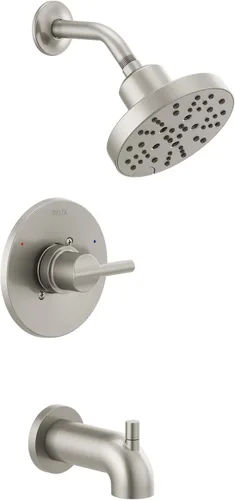Delta Nicoli Serie 14 H2Okinetic Juego de Grifería para Bañera y Ducha, Juego de Cabezal de Ducha y Manija de Níquel Cepillado, Kit de Acabado de