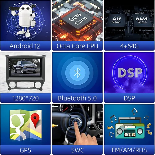 Miniatura 3 de Radio estéreo Android 12 para Chevrolet Silverado y GMC Sierra (2014-2018). Pantalla IPS de 10 pulgadas Octa Core 4GB+64GB Carplay inalámbrico