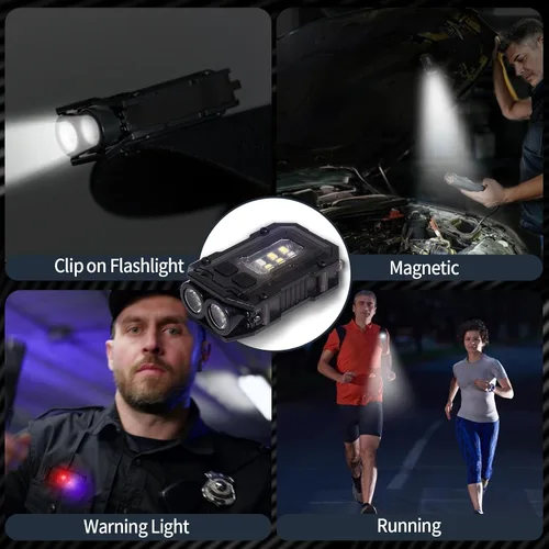 Miniatura 5 de KunHe Paquete de 4 linternas recargables EDC de 280 lúmenes, 8 modos, mini llavero con clip en la linterna USB-C magnética COB luz lateral llavero