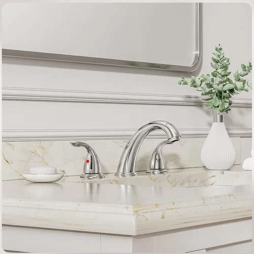 Miniatura 2 de Phiestina Paquete de 2 Grifos de Baño Extendidos de 8 Pulgadas con 2 Manijas y 3 Orificios para Montaje en Cubierta de Níquel Cepillado, con Desagüe