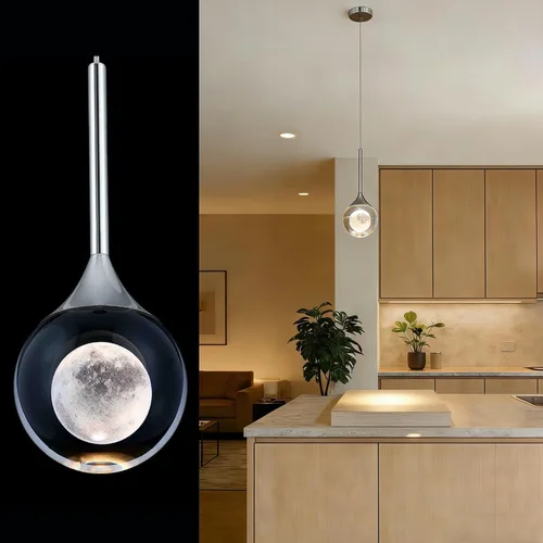 Miniatura 13 de Moderna lámpara colgante de cristal cromado, lámpara colgante de techo con forma de lágrima de luna, luz de isla de cocina, lámpara LED regulable