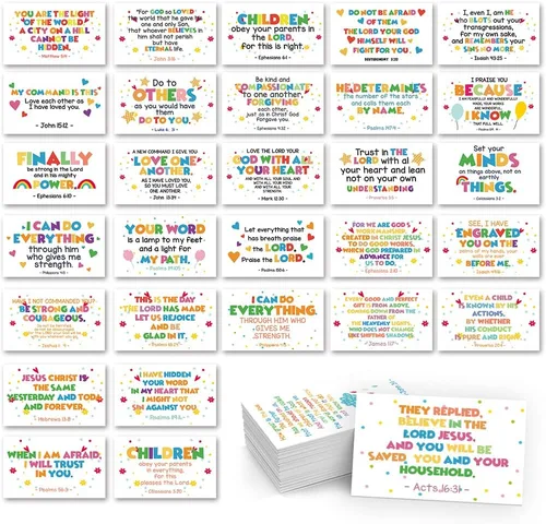 Miniatura 5 de 60 tarjetas de versículo bíblico para niños: Escrituras surtidas, tamaño de 2 x 3.5 pulgadas, tarjetas de oración para niños, perfectas