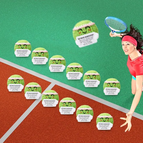 Miniatura 5 de 12 piezas de ganchillo para fiestas de tenis, pelota de tenis pequeña positiva a granel con tarjetas, regalos de equipo hechos a mano para mujeres