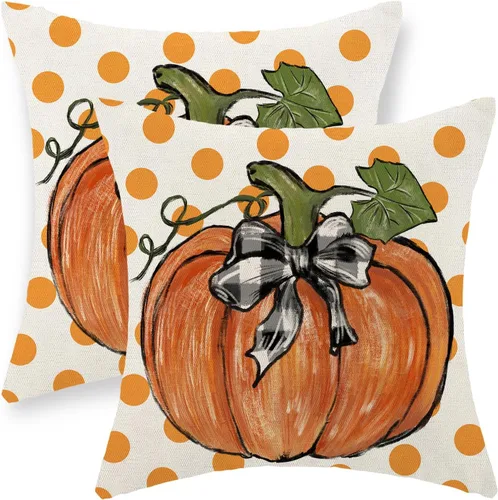 Miniatura 19 de Juego de 2 fundas de almohada de otoño de 16 x 16 pulgadas, diseño de calabaza azul y naranja, decoración de Acción de Gracias, decoración de otoño
