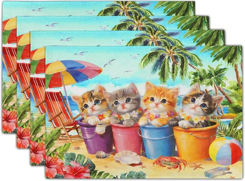 Miniatura 11 de Juego de 4 manteles individuales con estampado de flores de acuarela para decoración de mesa de comedor en el hogar, interior y exterior
