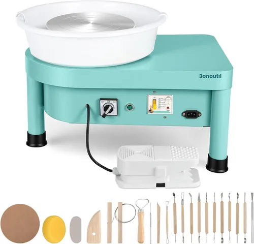 Bonoutil Rueda eléctrica de cerámica de 10 pulgadas con pedal para adultos, máquina formadora de cerámica fácil de centrar, capacidad máxima de 20