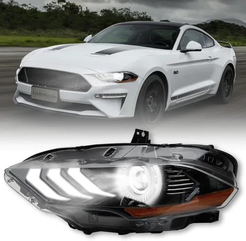 Miniatura 10 de Conjunto de faros delanteros LED Mustang, faros delanteros estilo OEM con reflector ámbar, conjunto de faros compatibles con Ford Mustang 2015 2016
