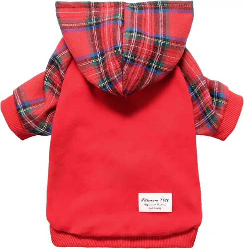 Miniatura 9 de Fitwarm - Chaleco de algodón para perros y gatos, diseño a cuadros con capucha (naranja, XS)