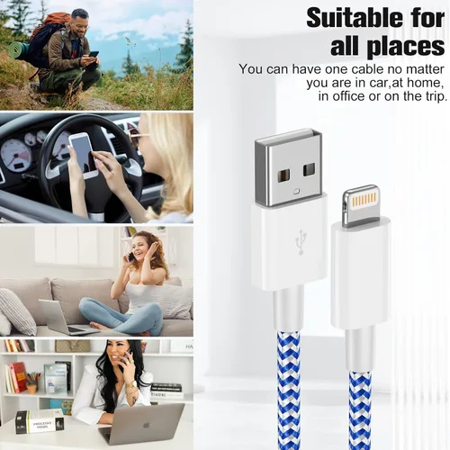 Miniatura 7 de Paquete de 3 cargadores de iPhone de 3 pies [certificado Apple MFi] Cable de carga rápida de nailon trenzado para iPhone 14 13 12 11 Pro Max XR XS X