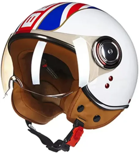 Miniatura 7 de Casco de motocicleta aprobado por el DOT, casco retro 3/4 de cara abierta con visera, casco vintage para scooter para mujeres y hombres adultos