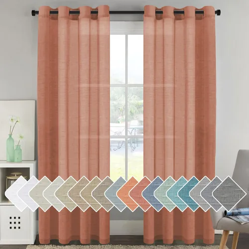 Miniatura 46 de H.VERSAILTEX Cortinas de 96 pulgadas de largo, cortinas de lino/cortinas transparentes de mezcla de lino natural/paneles/cortinas para sala