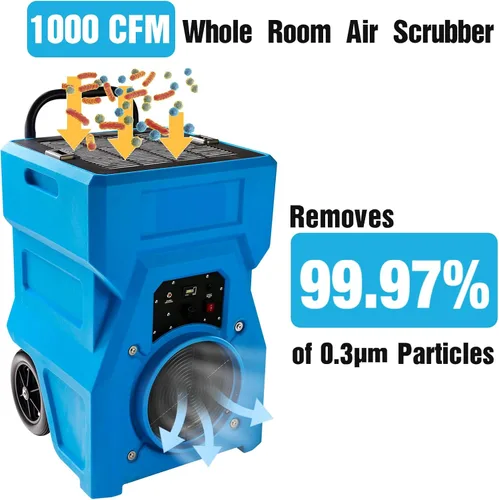 Miniatura 5 de MOUNTO Purificador de aire industrial portátil de 1000 cfm, depurador de aire negativo, potente motor de 1HP, filtro HEPA verdadero, 2 velocidades