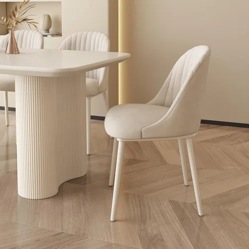 Miniatura 7 de Juego de 2 sillas de comedor color blanco crema, cómodas sillas de oficina con asiento y respaldo de alta elasticidad para sala de estar, Blanco
