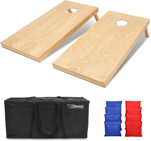 Miniatura 12 de GoSports 4 ft x 2 ft Regulation Size Wooden Cornhole Boards Set with Natural Wood Stain Finish - Includes Carrying Case Sin bolsas de frijol