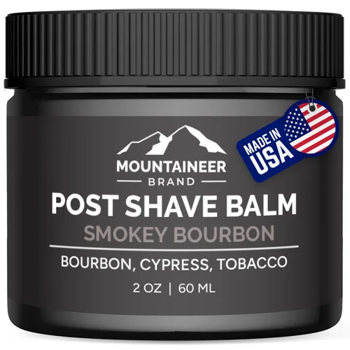 Mountaineer Brand Bálsamo natural para después del afeitado con aroma a bourbon ahumado | Calma, refresca y refresca la piel sensible después del