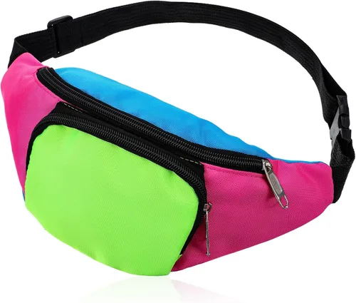 Riñonera de neón de los años 80, 2 bolsillos, bolsas para cinturón de los años 90 para mujeres y hombres, paquetes retro de cintura para festivales