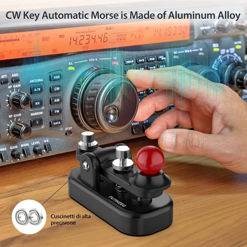 Miniatura 4 de Mini Morse Radio Key CW HAM Enviar Telegram Single Paddle Morse Code Key con aleación de aluminio Cuerpo Base Negro (S)