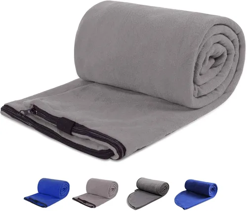 Miniatura 8 de REDCAMP Forro polar para saco de dormir con capucha para adultos, clima cálido o frío, manta de campamento larga con cremallera de tamaño Gris