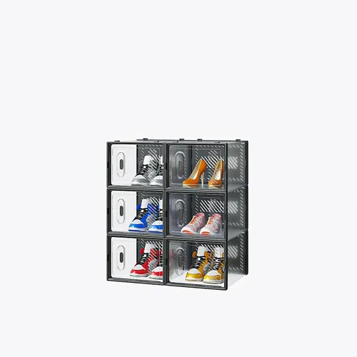 Miniatura 6 de Paquete de 6 cajas de zapatos apilables de plástico transparente, cajas organizadoras de zapatos con tapas para tenis, estuche para zapatos hasta