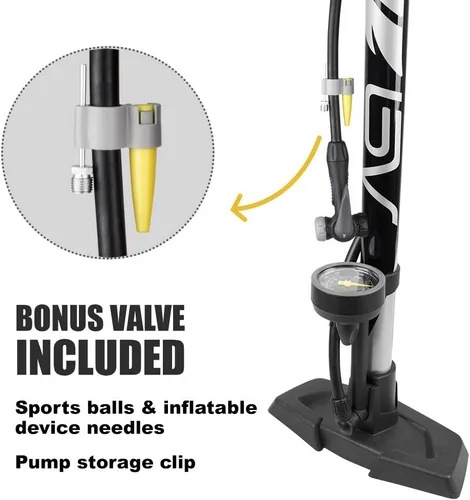 Miniatura 2 de BV Bomba de bicicleta duradera para bicicleta de 17/24 pulgadas, cabezal de válvula inteligente, 160 psi, reversible automáticamente Presta