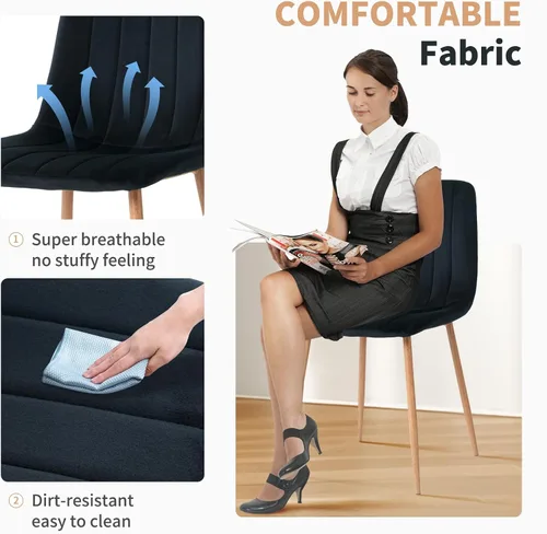 Miniatura 6 de Juego de 4 sillas de comedor, juego de 4 sillas de comedor de terciopelo moderno, juego de 4 sillas de cocina con asiento acolchado tapizado y patas