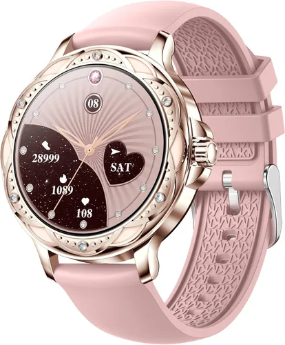 Miniatura 8 de Reloj para mujer Hombre Fitness Tracker, relojes inteligentes de diamantes rosas para mujer (respuesta/hacer llamadas) con pantalla táctil a