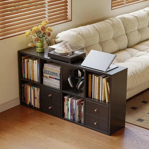 Miniatura 38 de IRONMIX Organizador de almacenamiento de 5 cubos de metal, estantería corta negra, soporte de TV para televisores de hasta 40 pulgadas, centro