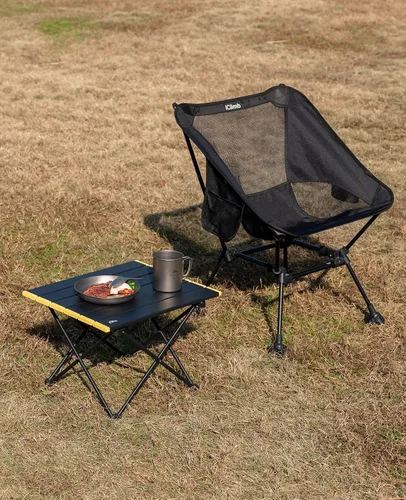 Miniatura 6 de iClimb Silla de camping ultraligera compacta plegable para playa con pies grandes antihundimiento y soporte de espalda con cuerda